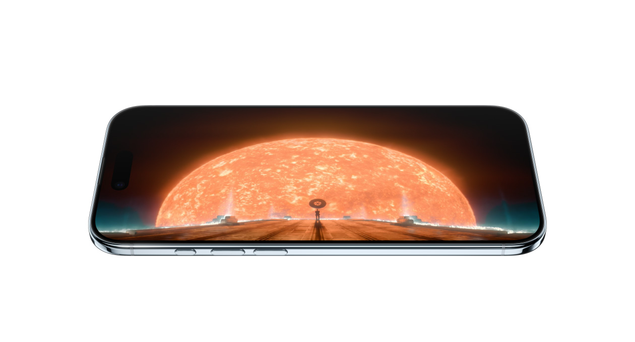 iPhone Air, Vorderseite, Seite, zeigt ein Standbild einer Szene aus der Apple TV Serie Foundation