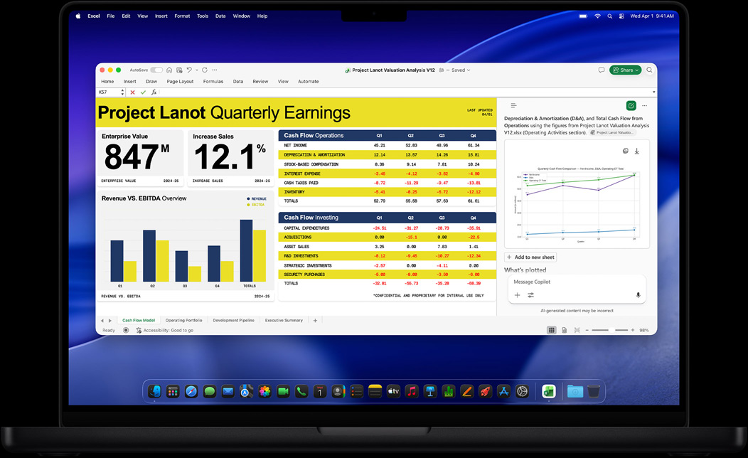 MacBook Pro Display mit Excel, das zur Erstellung eines Quartalsergebnisses verwendet wird