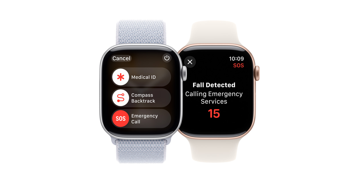 Apple Watch affichant la fonctionnalité Détection des chutes.